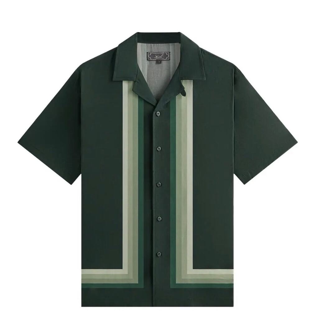 KITH Boarder Stripe Thompson Camp Collar Shirt in Stadium Size XXL